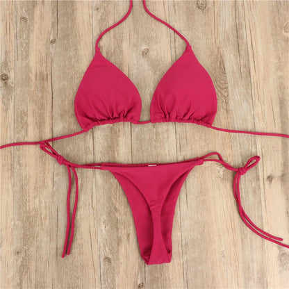 Pink Swimsuit Bikini Women Solid Color Sexy High Leg Thong Swimwear Bikinis 2022 New Female 2 Piece Bathing Suit Beachwear