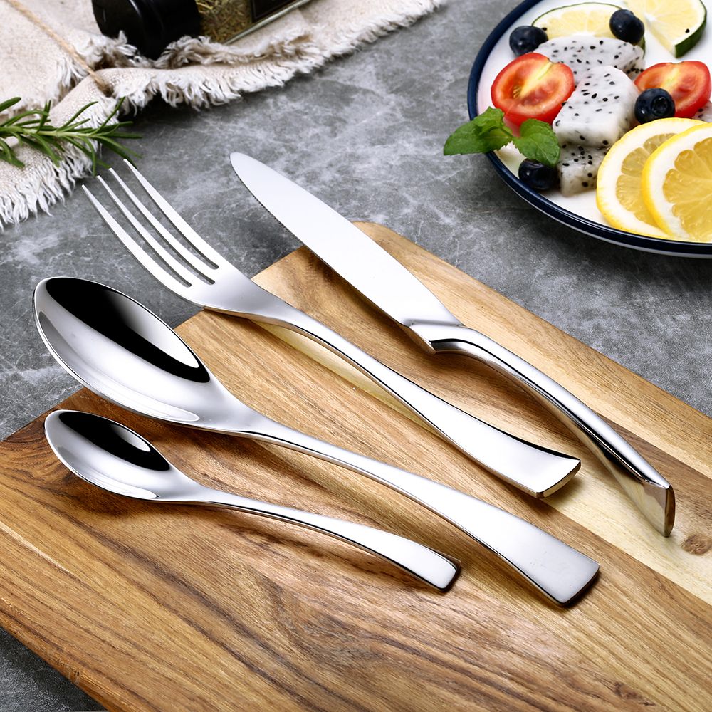 Conjunto de Talheres 24 Peças Aço Inoxidável 18/10 Talheres Pesados Prata Luxo Faca Garfo Colher Louça Próprio para Máquina de Lavar Louça