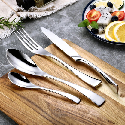 Conjunto de Talheres 24 Peças Aço Inoxidável 18/10 Talheres Pesados Prata Luxo Faca Garfo Colher Louça Próprio para Máquina de Lavar Louça