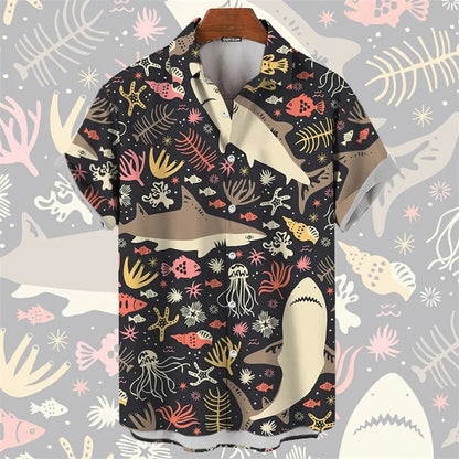 2025 Men's Shirt Hawaiian Marine Animal Print Top 2025 New Summer Whale Pattern Short Sleeved Top Camisas Estampadas