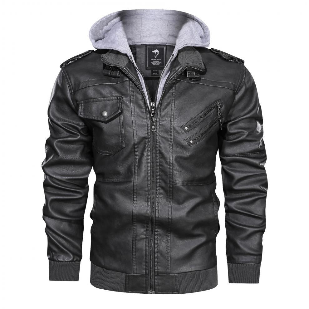 Men Faux Leather Cardigan Leathers Jackets Zipper Coat Long Sleeve Solid Autumn Moto Bike Casual Autumn 2025 Hooded Spliced