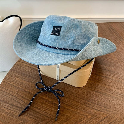 Retro Sunscreen Western Cowboy Hat Lightweight Wide-Brimmed Denim Bucket Hat Japanese Style Cloth Fisherman Hat Travel