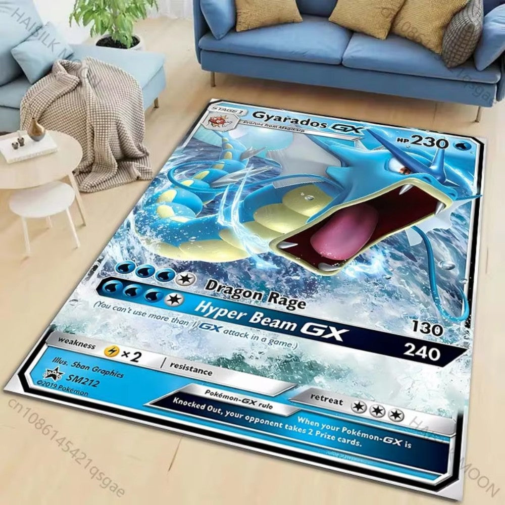 MINISO Pokemon Card Pikachu Charizard Print Playful Rug Vibrant Gaming Mat for Living Room Bedroom Sofa Area Home Decor Doormat