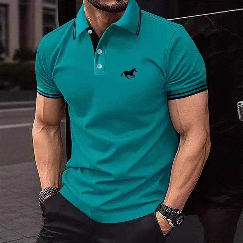 100% Polyester New Men Clothes Summer Short Sleeve Fashion Business Casual Lapel Polo Shirt Logo Print Men Sport Golf Polo Shirt