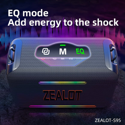 Caixa de Som Bluetooth Portátil à Prova D'água ZEALOT-S95, Boombox Sem Fio para Exterior, Subwoofer com Radiadores Passivos Triplos, Graves Profundos, 120W