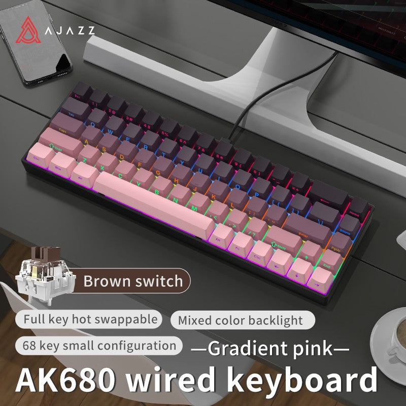 AJAZZ AK680 Teclado Mecânico para Jogos Tecla ABS 68 Teclas Teclado Bluetooth Sem Fio com Fio Troca a Quente Gasket Personalizado para Pc Laptop