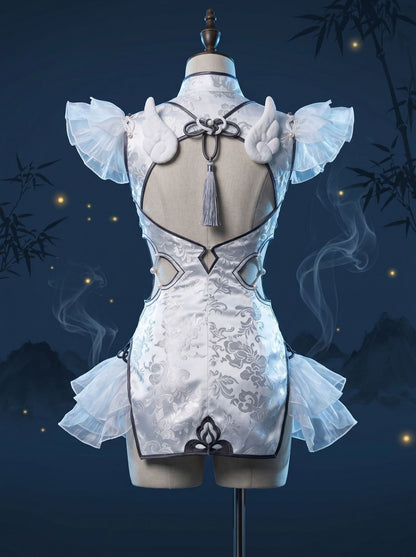 Naraka Bladepoint Yin Ziping Cosplay Costume Jade Ice Heart White Cheongsam Dress Cute Lolita Game Outfit Halloween Carnival