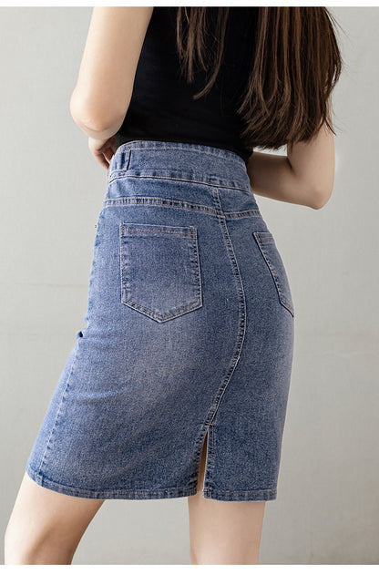 Autumn 2025 Plus Size Skirt For Women High Waist Large Size Slit Black Or Blue Jeans Skirts Korean Fashion Slim Jupe Femme