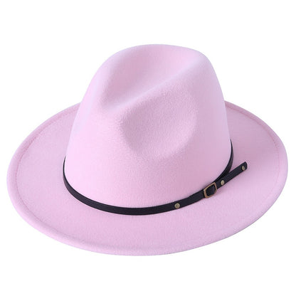 Fedora hat jazz hat men and women classic black leather belt Fedora Panama women autumn and winter Panama hat wholesale