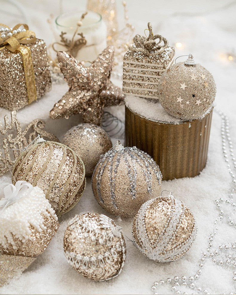 Christmas Ball Painted Ball Golden Silvery Champagne Glitter Stars Christmas Tree Hanging Window Decoration Small Gifts Toys