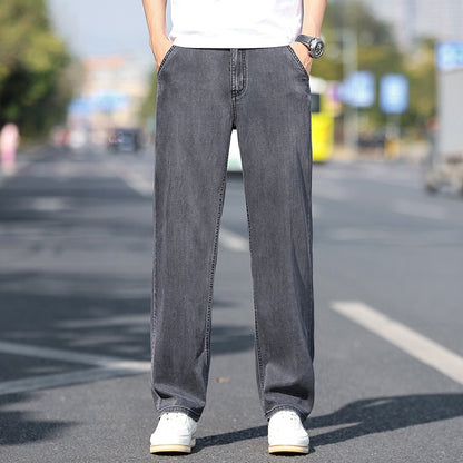 Loose Wide-leg Men's Thin Jeans Lyocell Soft Drape Fabric Comfort Trousers Spring Summer Fashion Brand Washing Denim Pants