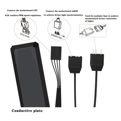 ICE Whale WX-1 Wireless Splicing PC Case Fan 120mm ARGB Mirror Cycle Effect 800-2000RPM 360mm Water-cooled Radiator Cooling Fan