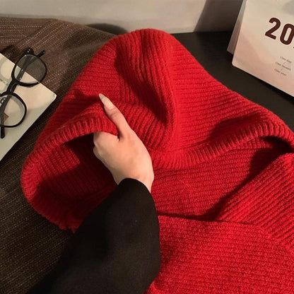 Knitted Winter Balaclava One-piece Thickened Scarf Cap Winter Accessories Hooded Hat Neck Protection Scarf Cold Weather New