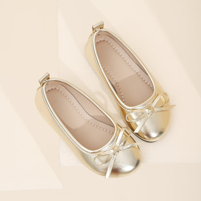 Elegant Girls Shoes Metal Colored Princess Casual Flats Soft Mary Jane Shoe Children Gold Silver Classic Ballet Flats Shoe 26-37