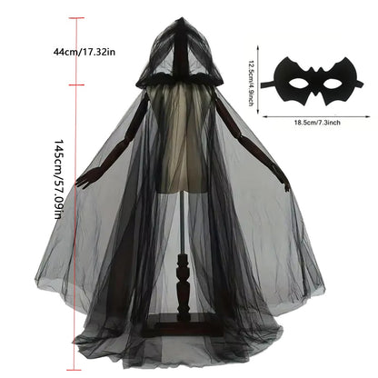 Black Wedding Veil Witch Vampire Roleplay Cloak Halloween Double Cloak Game Party Costume Props Festival Dress-up