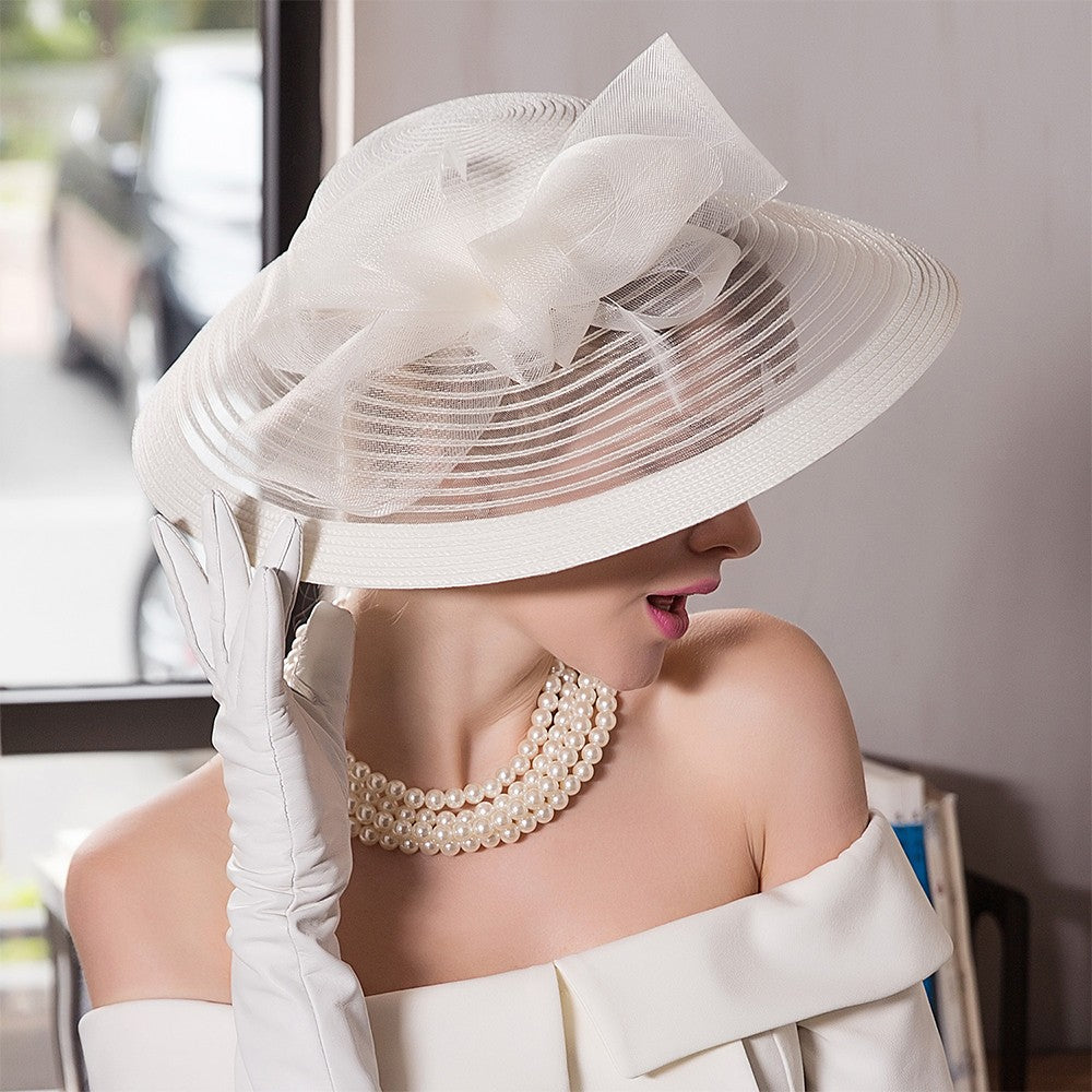 Elegant Kentucky Tea Party Fascinators White Weddings Hat For Women Wide Brim Hats Fedora Ladies Church Dress Derby Hats