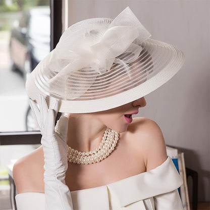 Elegant Kentucky Tea Party Fascinators White Weddings Hat For Women Wide Brim Hats Fedora Ladies Church Dress Derby Hats