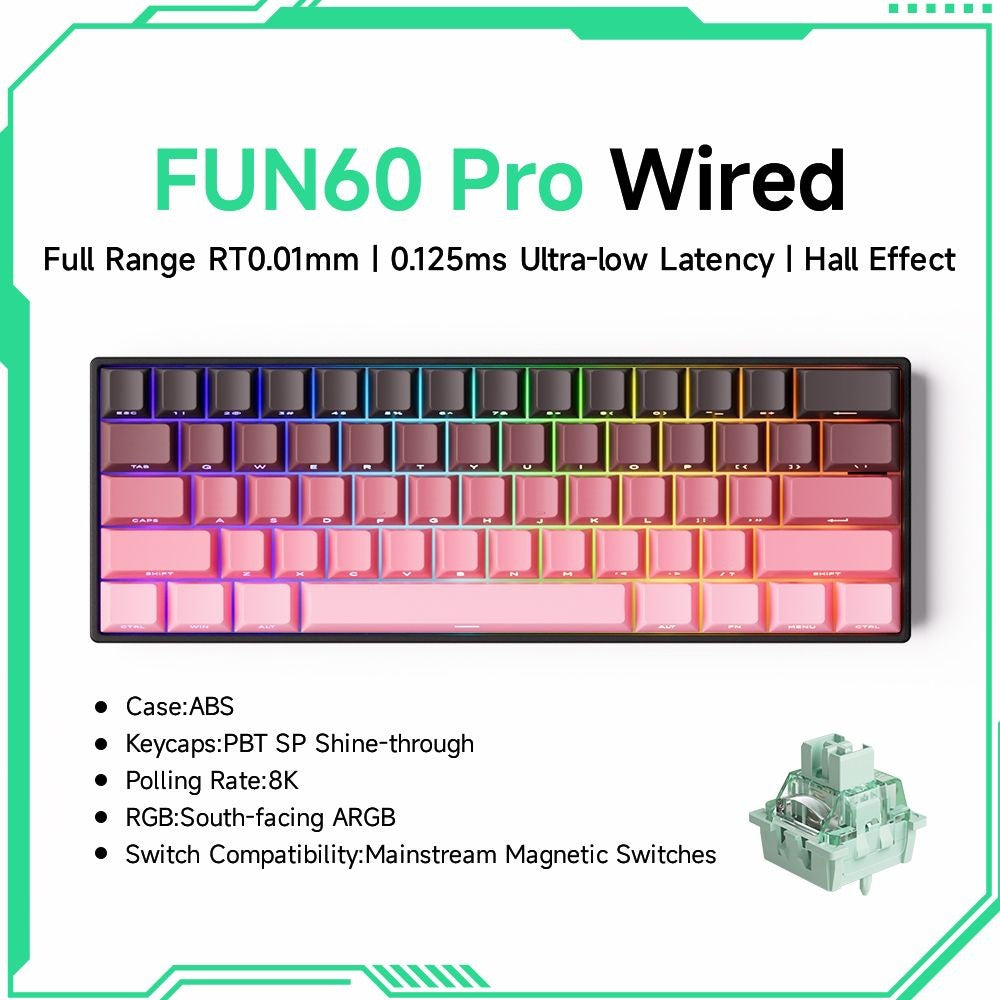 Akko MonsGeek FUN60 Teclado Mecânico Interruptor Magnético Teclados Gamer 60% Gatilho Rápido 0,01mm 8K ARGB HE/TMR Teclado Personalizado