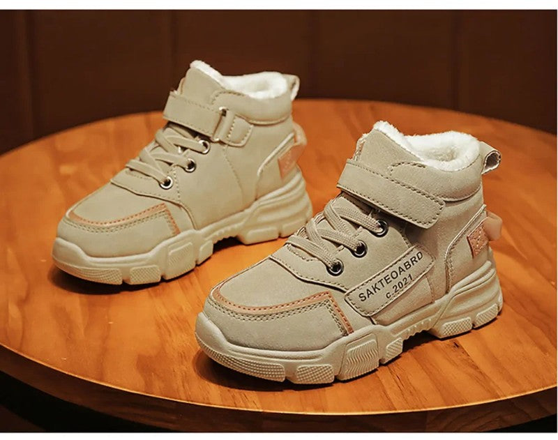 Winter Children's Boots Boys Plus Cashmere Thicken Warm Snow Boots Girls Non-slip Outdoor Boots Student Shoes Hiking Shoes