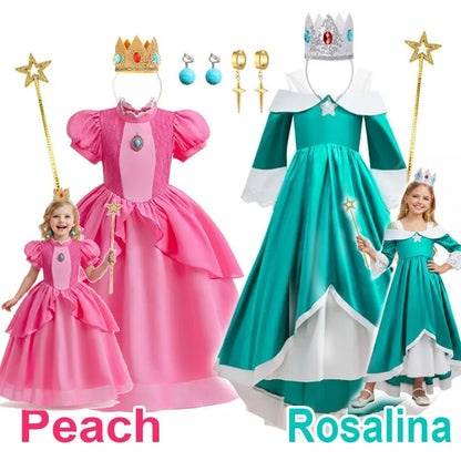 Kids Rosalina Peach Princess Dress Girls Halloween Disguise Cosplay 2026 New Movie Costume Birthday Vestido Halloween Carnival
