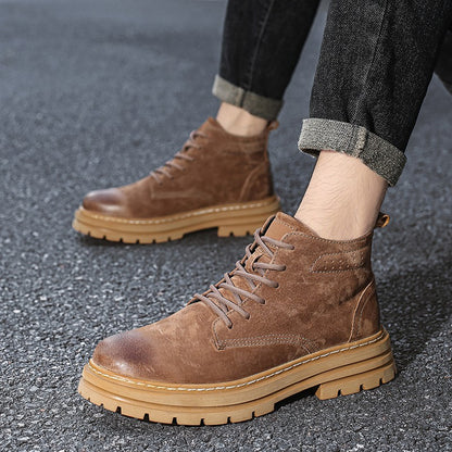 Lace Up High-top Ankle Boots Classi Male Simple Desert Boots British Style Men Casual Leather Cowboy Boots Business Outdoor Shoe