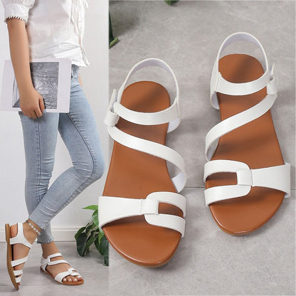Women's Sandals Summer 2024 Flat Woman White Shoes Elegant Open Toe Beach Dress Flats for Women Outdoor Sandalias Plus Size 43