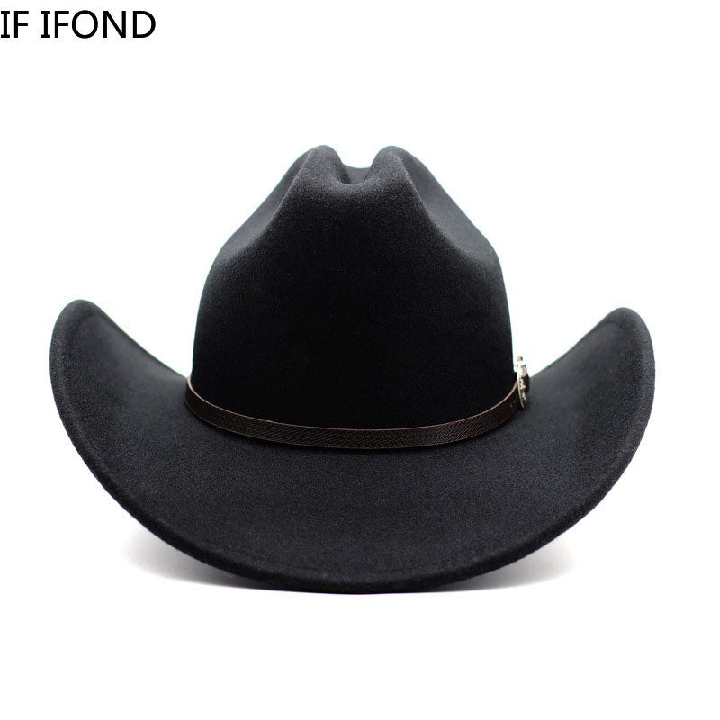 Vintage Western Cowboy Hat For Men's Gentleman Lady Jazz Cowgirl With Leather Wide Brim Cloche Church Sombrero Hombre Caps