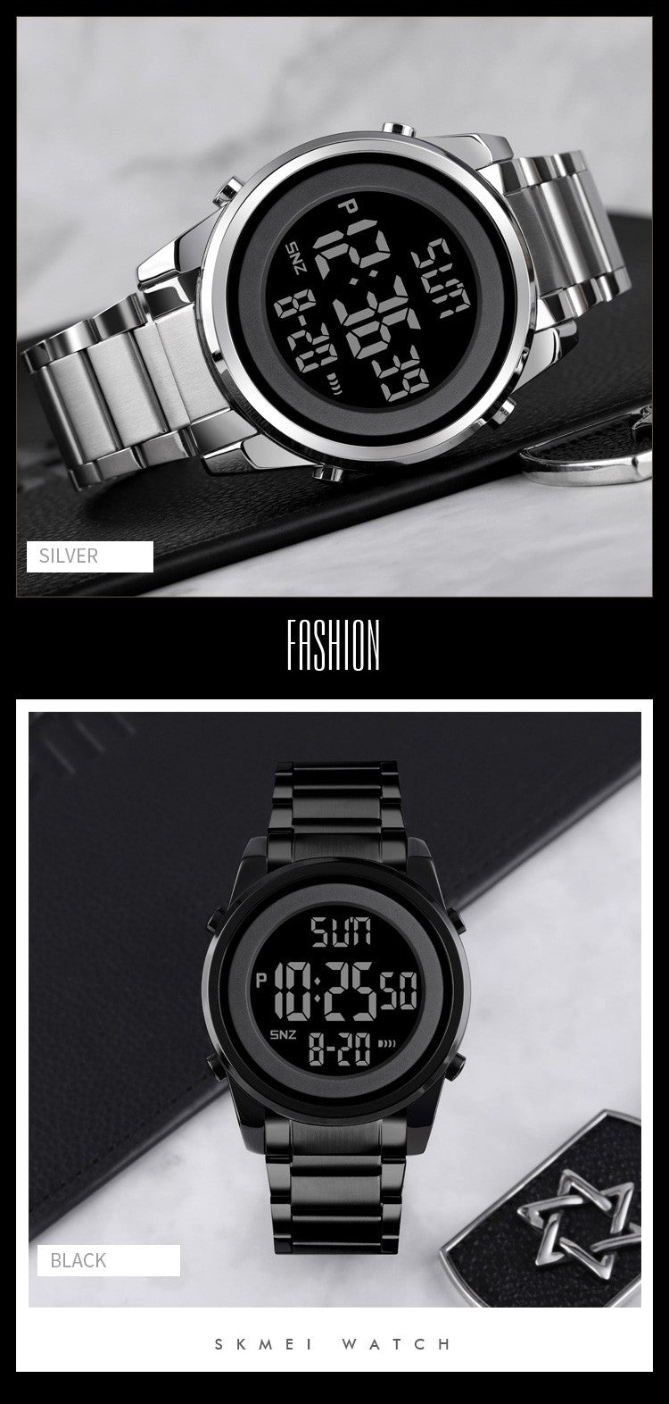 SKMEI Luxury Waterproof Watch for Men Stainless Steel Electronic Sports Digital Mens Wristwatches Man Clock Reloj Masculino 1611