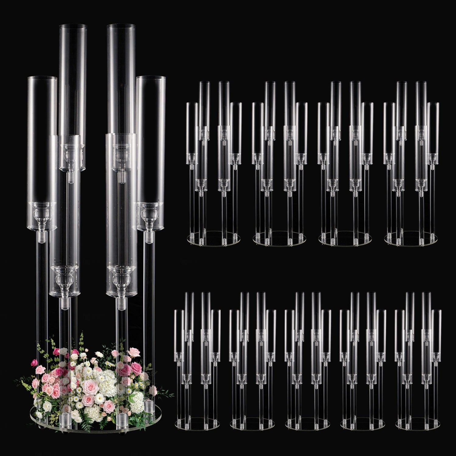 10 Pcs Clear 6-Arm Candelabra Taper Candle Holder Wedding Party Dining Table Banquet Christmas Event Decoration