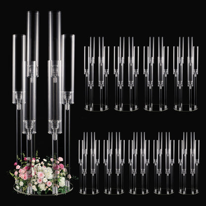 10 Pcs Clear 6-Arm Candelabra Taper Candle Holder Wedding Party Dining Table Banquet Christmas Event Decoration