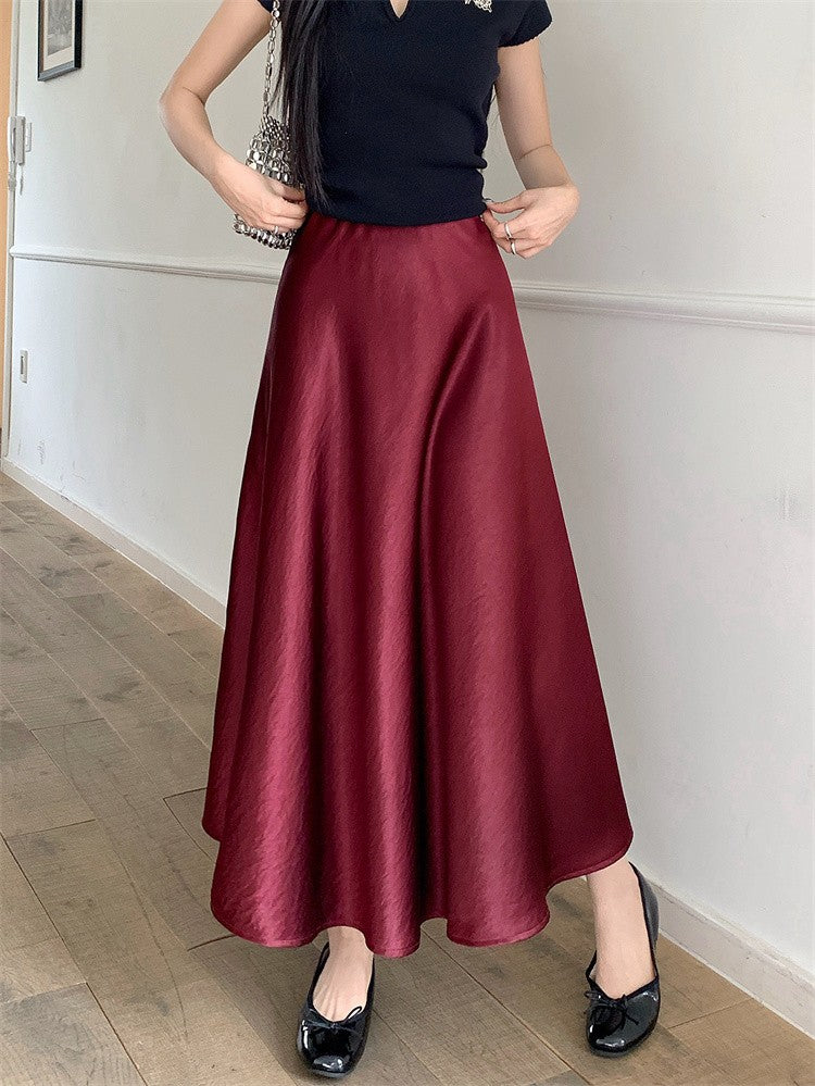 Plus Size Satin Half-Body Skirt Female 2026 Spring New Korean Fashion Temperament Elegant Solid Casual A-line Skirts
