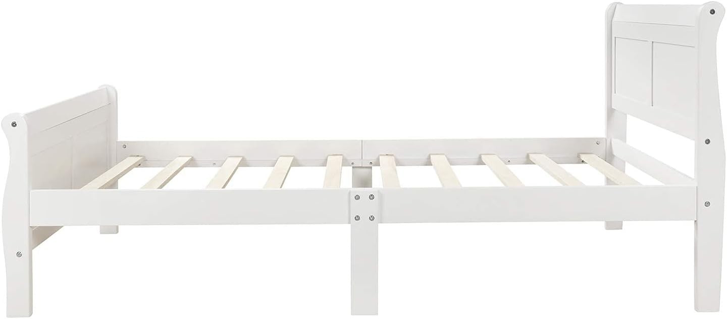 Wood Platform Bed Twin Bed Frame Mattress Foundation Sleigh Bed with Headboard/Footboard/Wood Slat Support