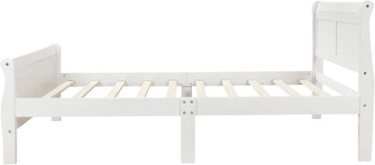 Wood Platform Bed Twin Bed Frame Mattress Foundation Sleigh Bed with Headboard/Footboard/Wood Slat Support