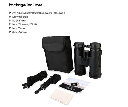 SVBONY Telescópio para Observação de Pássaros SV47 Binóculos Potentes 8x32/8x42/10x42 Profissional IPX7 À Prova D'Água equipamento de camping Sobrevivência
