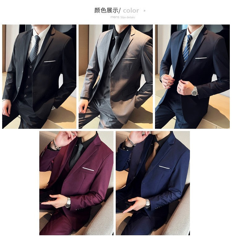 Men's High-Quality 3-Piece Business Casual Wedding Suit Vest Trousers Set Handsome Fashion Banquet Clothing S-6XL
