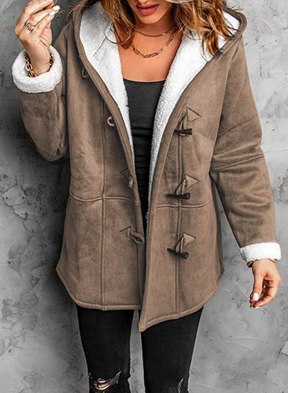 Coats Women Wool Thick Hooded Coat Pockets Single Breasted Full Sleeve Splice Jackets Warm Casual Blend Regular Autumn Winter