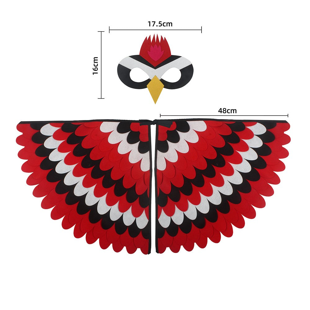 Cute Owl Wings Costume Animal Peacock Pattern Felt Cloak With Matching Mask Performance Props Halloween Carnival Cosplay Cape