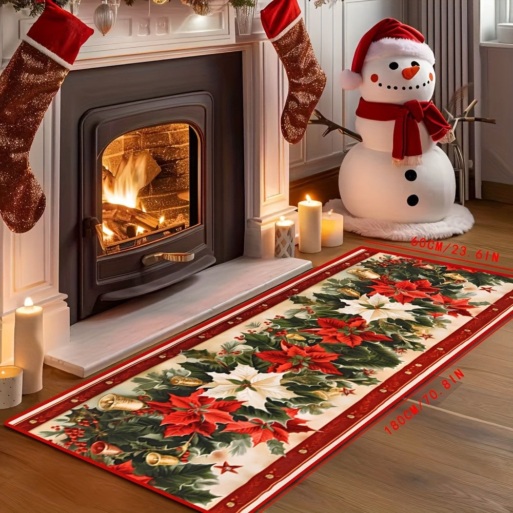 VIKAMA Christmas Two-Piece Rug Set American-Style Printed Holiday Party Decor Rug Kitchen & Bathroom Absorbent Rug