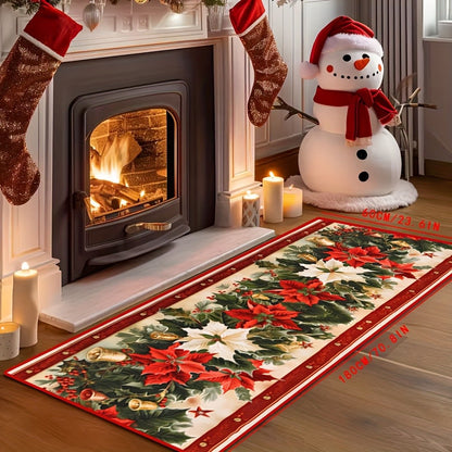 VIKAMA Christmas Two-Piece Rug Set American-Style Printed Holiday Party Decor Rug Kitchen & Bathroom Absorbent Rug