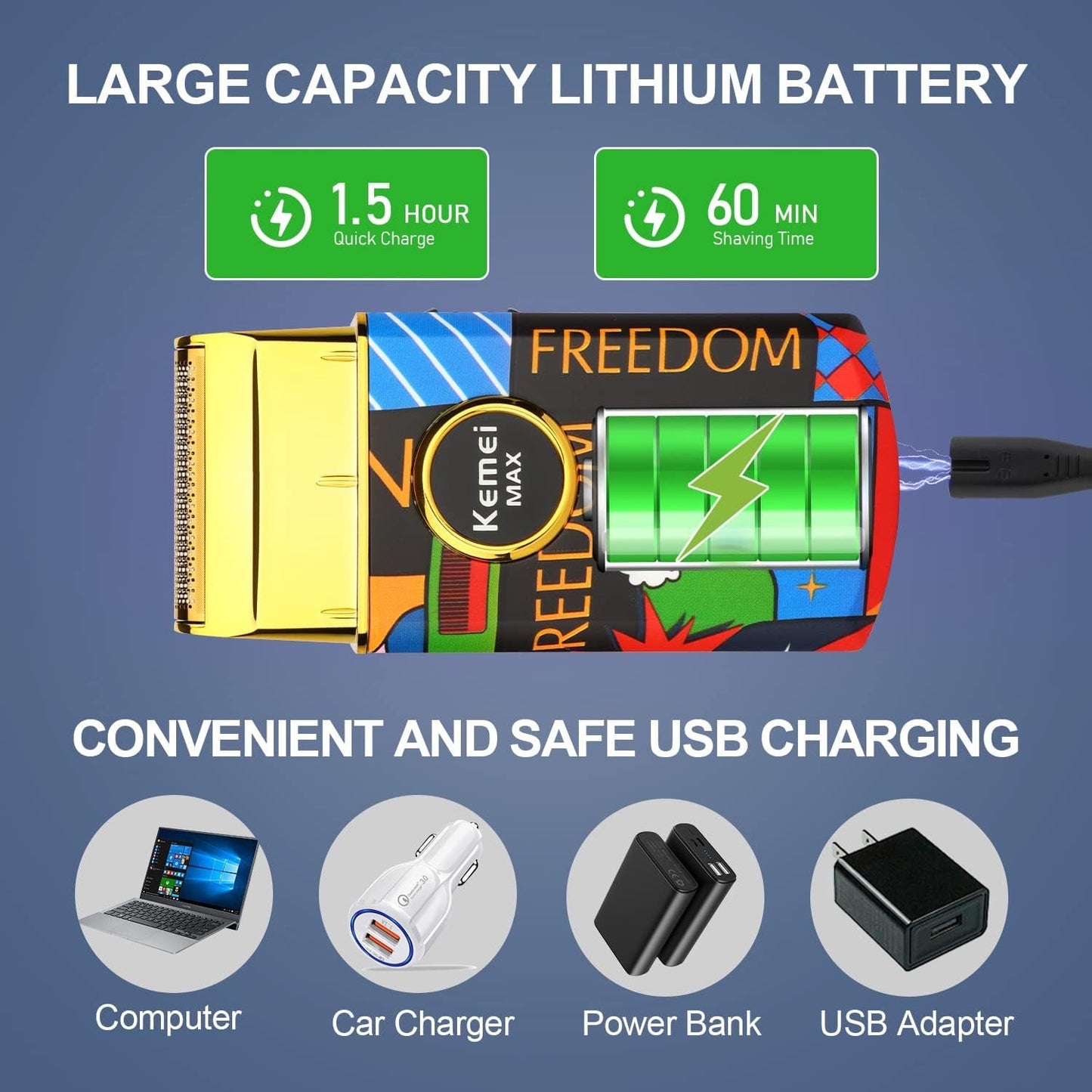 Kemei Single Blade Electric Shaver For Men Beard Stubble Wet Dry Electric Razor Washable Facial Shaving Machine Rechargeable Usb