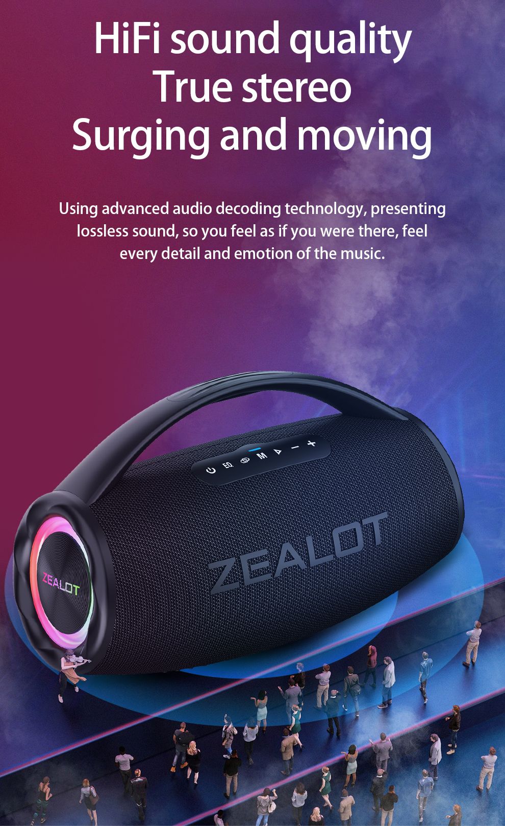 Alto-falante sem fio ZEALOT S97 80W, Subwoofer portátil para uso externo, Qualidade de som Hifi, Emparelhamento duplo, Carregamento rápido, 16000mAh.