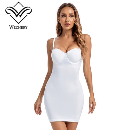 Wechery Woman Clothes Stretch Tube Slimming Body Shapewear Control Slip Thigh Length Underwear White Evening Party Midi Dresses