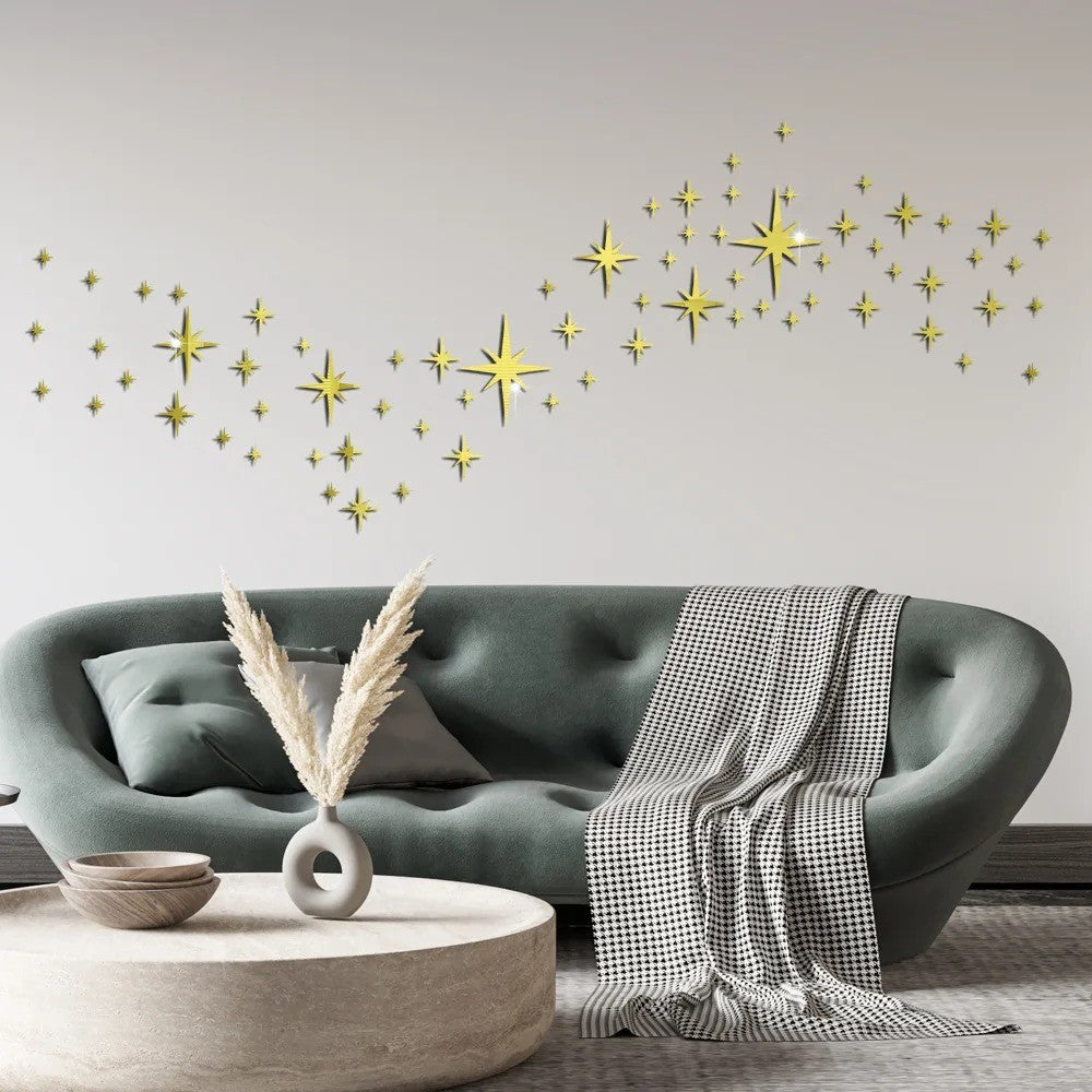3D Star Mirror Wall Sticker Large Medium and Small Combination Acrylic Mirror Wall Sticker Home Living Room Wall Decorations