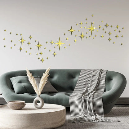 3D Star Mirror Wall Sticker Large Medium and Small Combination Acrylic Mirror Wall Sticker Home Living Room Wall Decorations