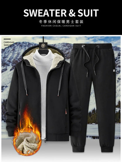 Lamb Cashmere Tracksuit Set Winter Men Sportsuit Gym Sportswear New Thermal Hoodies Fleece Tracksuit Windproof Sport Suit Men