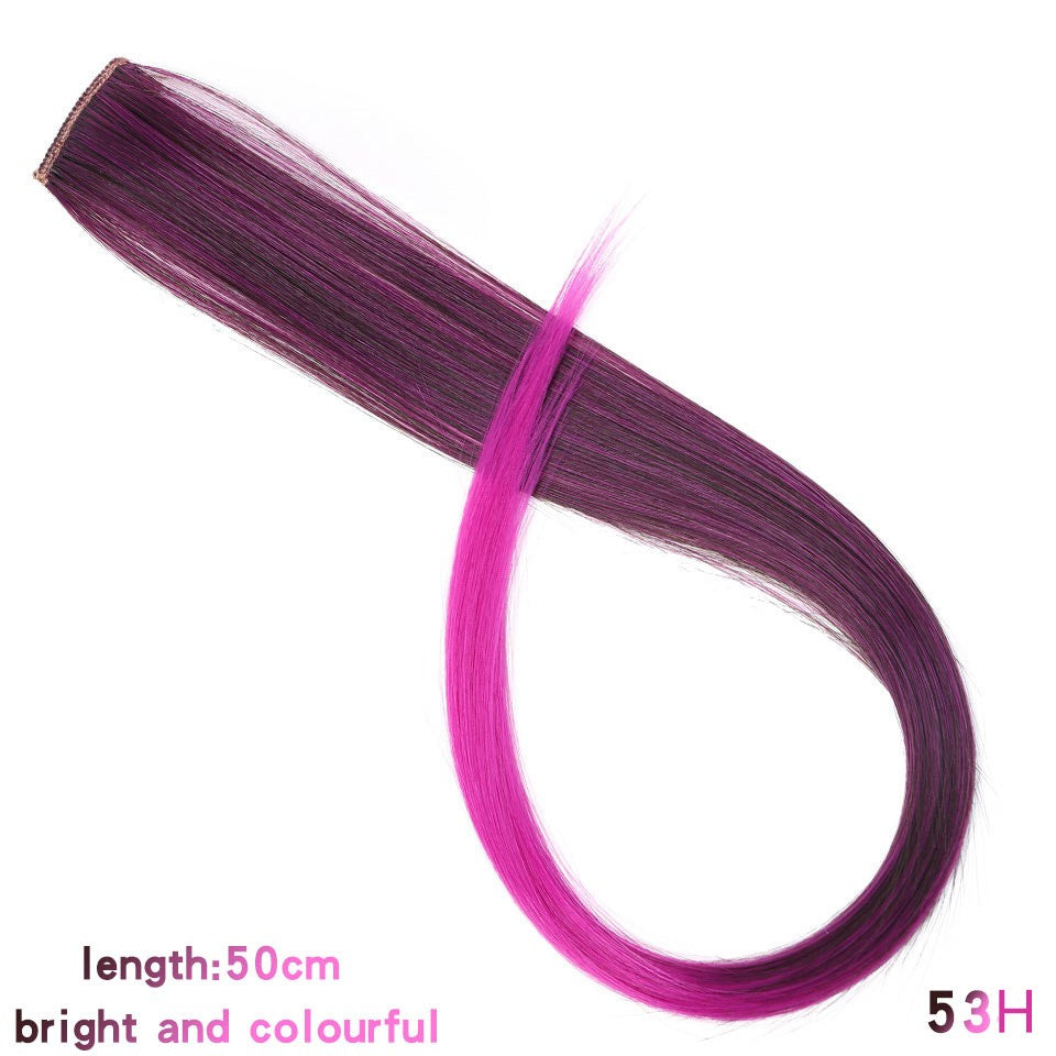 Todas as extensões de cabelo liso longo colorido para mechas, aplique de cabelo arco-íris, mecha de cabelo sintético rosa em tic-tac