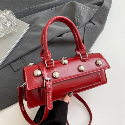 Bolsa de Ombro Pequena Retrô com Rebites de Couro PU LEFTSIDE para Mulheres Tendência 2025 Bolsas de Mão de Luxo Y2K e Bolsas Transversais Femininas