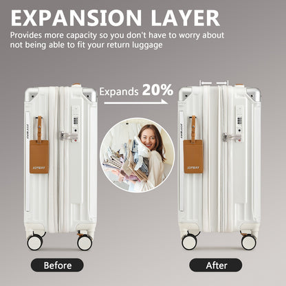 Conjuntos de Bagagem Joyway 3 Peças, Malas Expansíveis com Porta-Copos Inteligente e Porta USB, Malas Rígidas de Bordo e Despachadas com Cadeado TSA