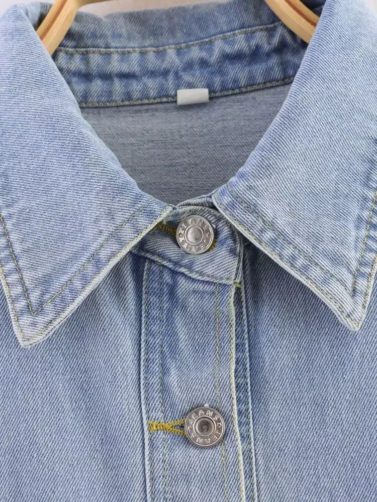 Summer New Style Simple Retro Loose Casual Denim Shirt Jacket Women's Button up Shirt Full Sleeve Regular Fit Blend Fabric