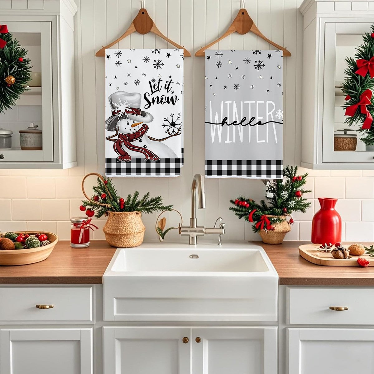 2/4pcs Christmas towels, snowflakes, Christmas trees, snowmen patterns, kitchen cleaning towels, dishwashing towels, hand towels